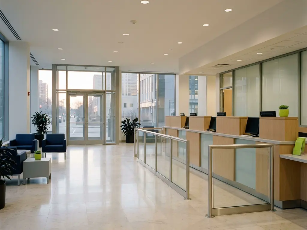 Bank cleaning: Branches and credit unions: lobbies, teller lines, offices and ATM vestibules kept spotless and calm, on a schedule that respects your security.